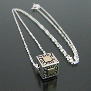 パトリシアべドニー キューブペンダント 925 14K ナバホ族 Pat Bedonie サンバースト 14K キューブ ネックレス